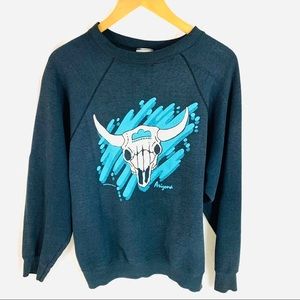 Vintage Sweatshirt Bull Skull 90’s L Black Faded